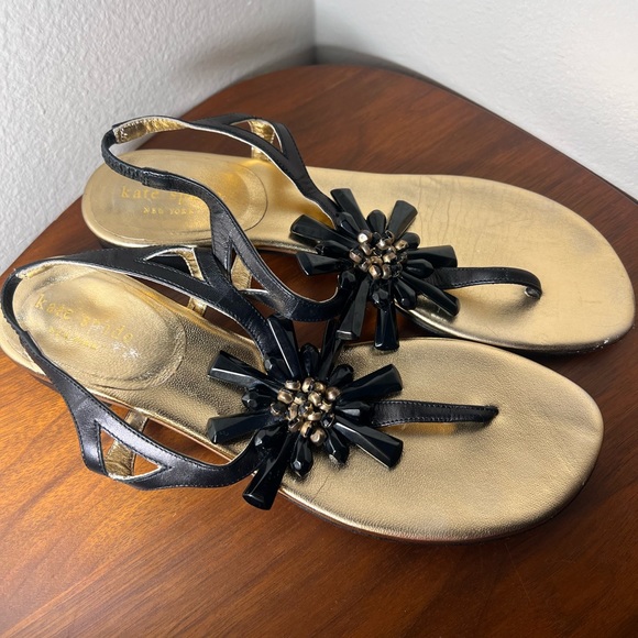 Kate Spade Freda Beaded Embellished Gold Leather Sandals Size 7.5 - Picture 2 of 7